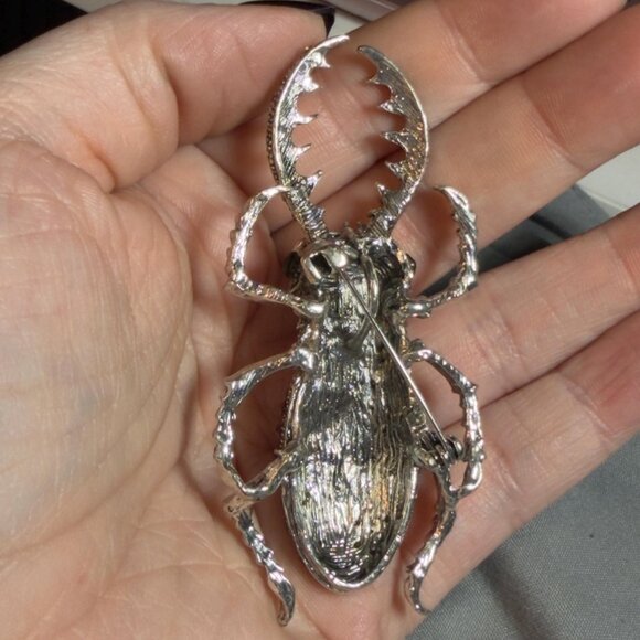 Beetle Brooch Rhinestone Insect Pin 3 inches - Picture 5 of 12